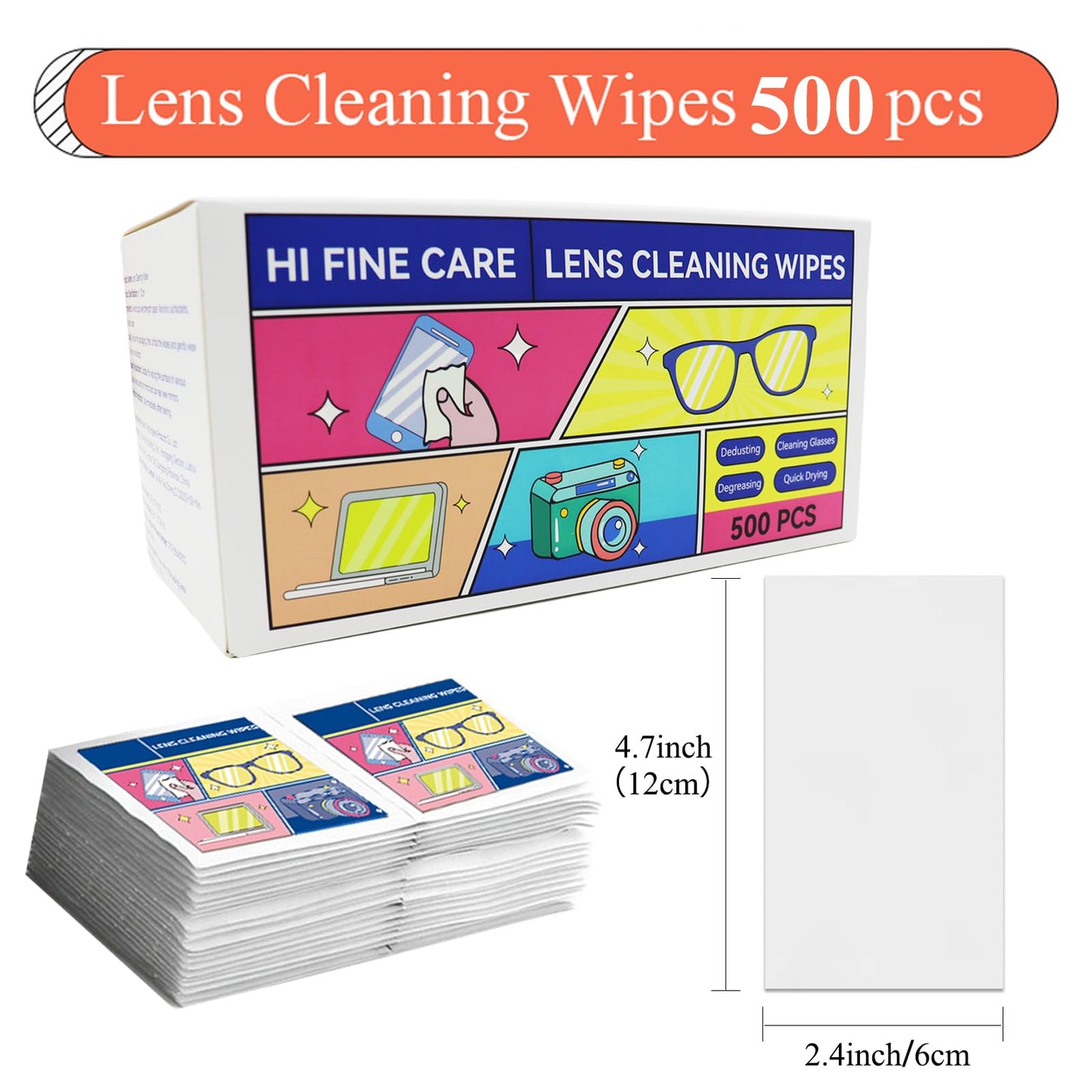 Pre-Moistened Lens Cleaning Wipes - 500 Pcs | Safe for Glasses, Screens & Devices