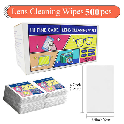 Pre-Moistened Lens Cleaning Wipes - 500 Pcs | Safe for Glasses, Screens & Devices