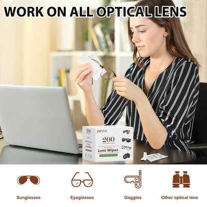 200 Count Lens Wipes for Eyeglasses, Sunglasses & Camera Lenses – Pre-moistened, Ammonia-Free, Scratch-Free