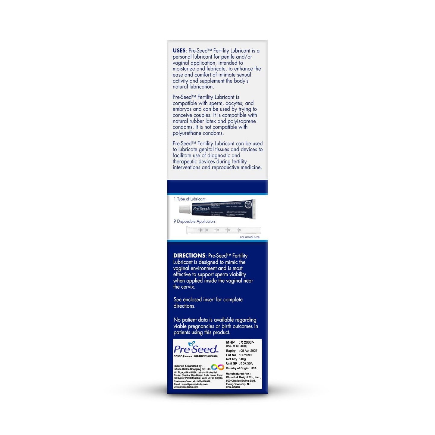 Pre-Seed Lubricant Multi-use – 2 Pack (40g Tubes + 9 Applicators) | Sperm-Friendly, Doctor-Recommended