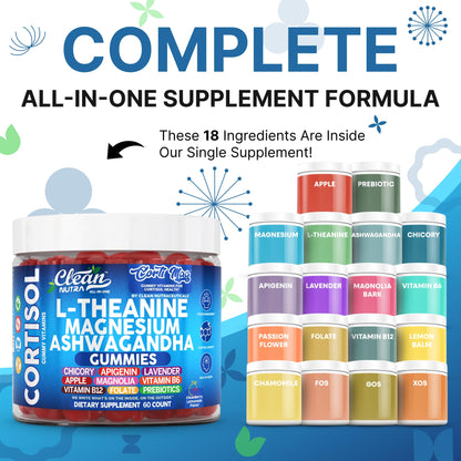 Clean Nutra Cortisol Gummies – L-Theanine, Magnesium & Ashwagandha