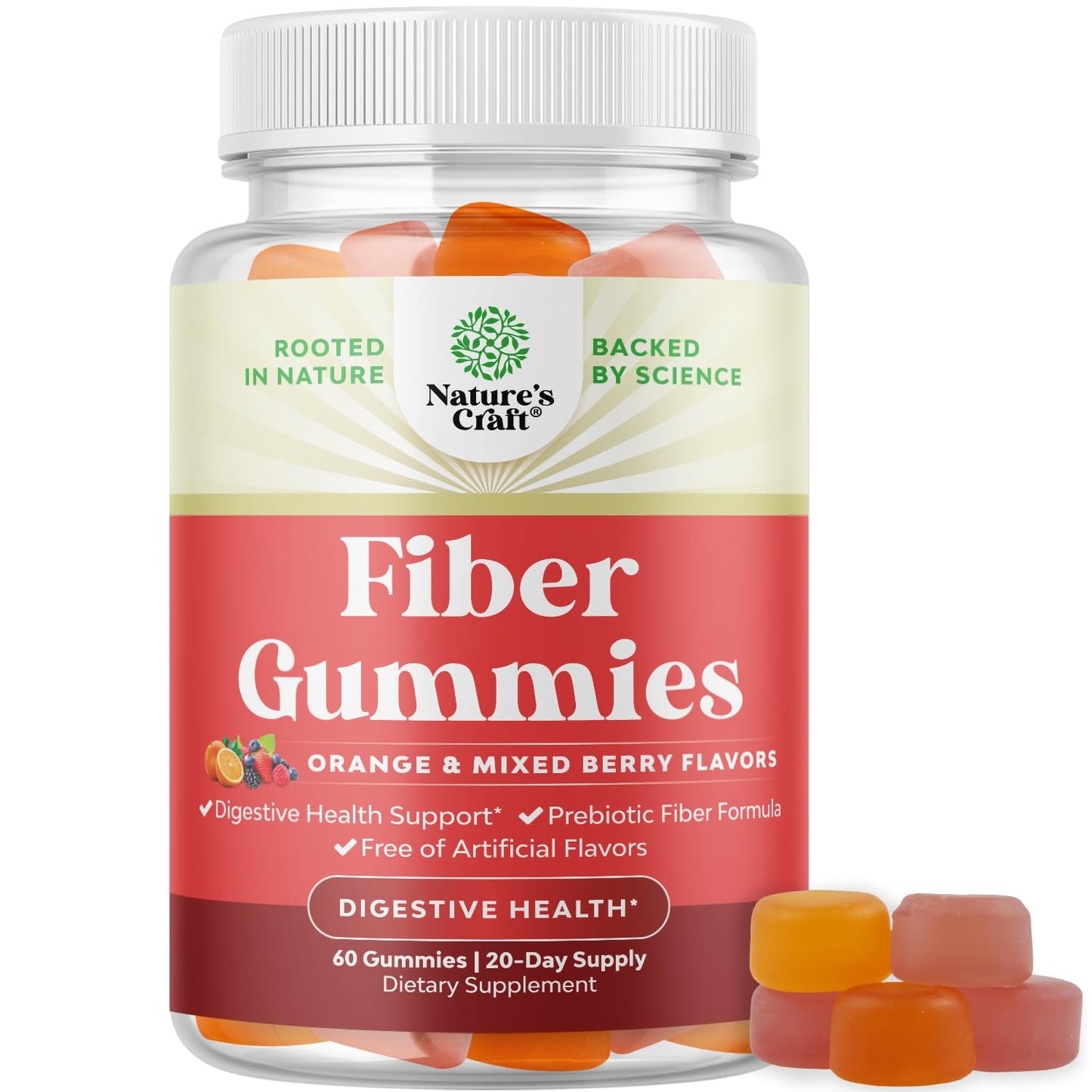 Prebiotic Fiber Gummies for Adults – High-Fiber Vitamin Gummies with Inulin & Chicory Root (Non-GMO, Vegan, Halal, 60 Count)
