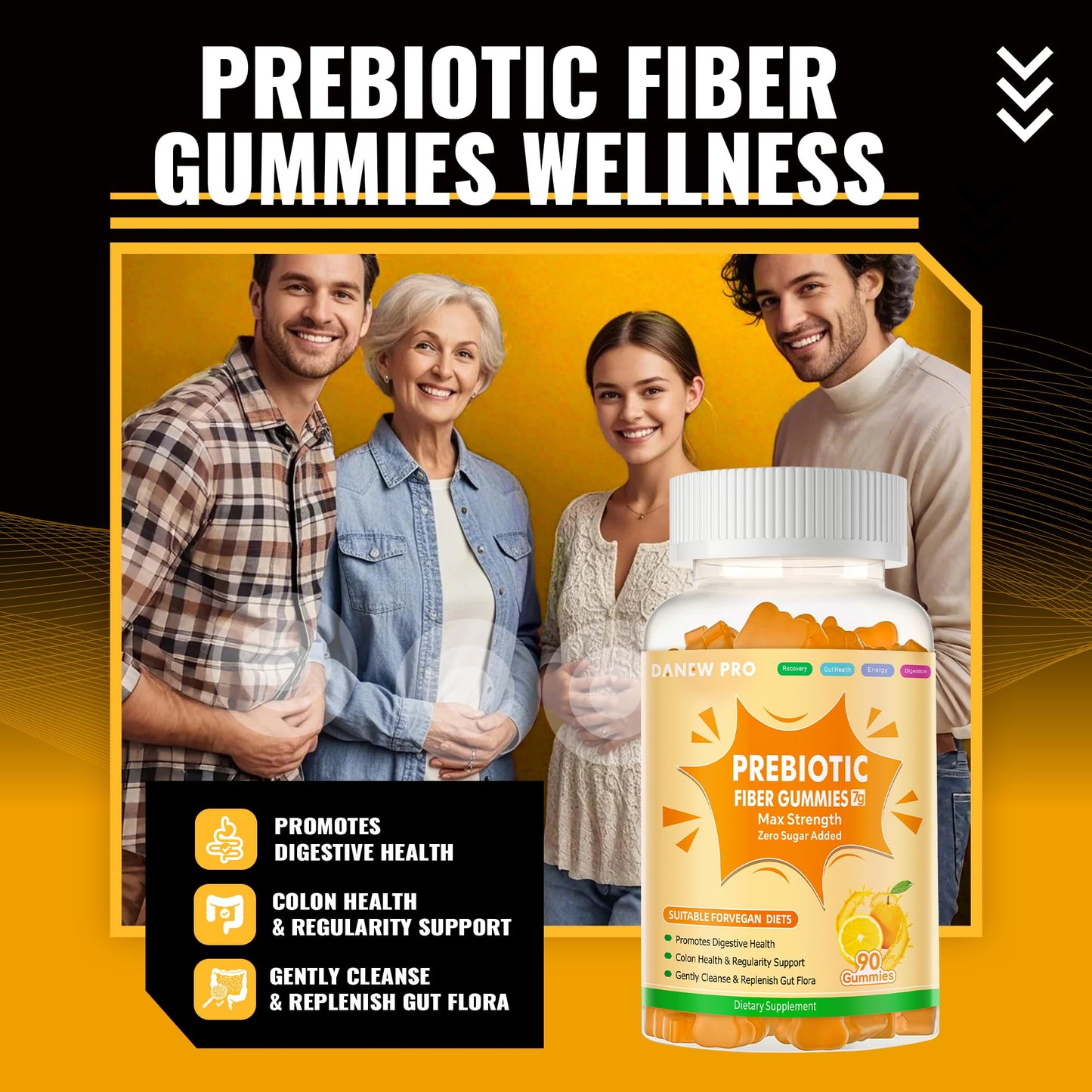 Prebiotic Fiber Gummies for Adults - 7g/Serving - Zero Sugar - 90 Gummies (Orange 2-Pack)