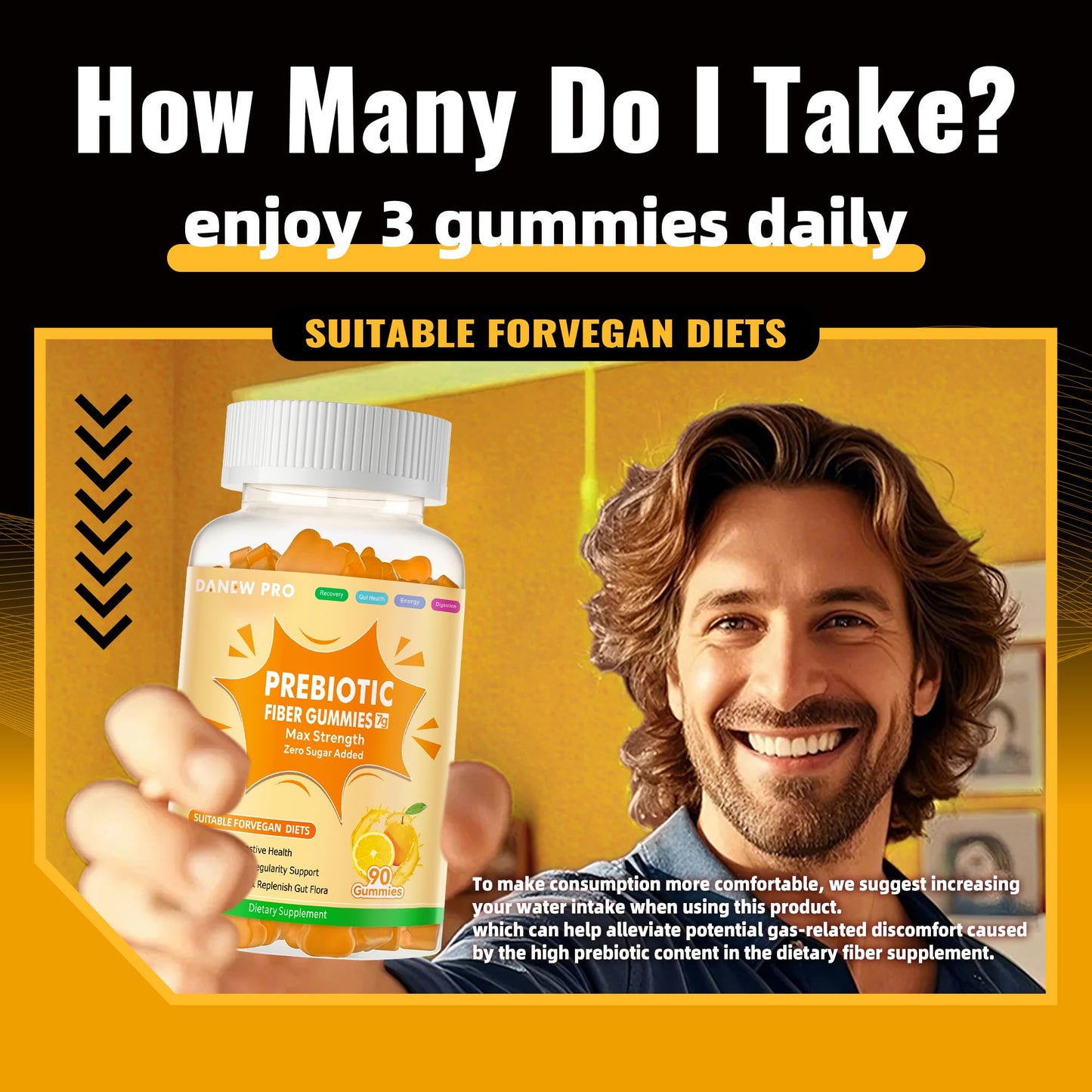 Prebiotic Fiber Gummies for Adults - 7g/Serving - Zero Sugar - 90 Gummies (Orange 2-Pack)