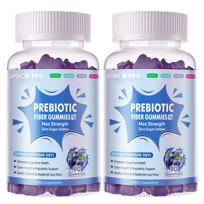 Prebiotic Fiber Gummies for Adults – 7g Per Serving, Zero Sugar Added, 90 Gummies per Bottle, Pectin Based, Blueberry Flavor – 2-Pack