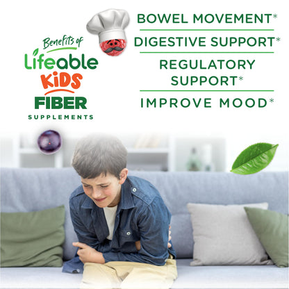 Lifeable Sugar Free Prebiotic Kids Fiber Gummies – 4g Fiber, Vegetarian, Digestive Health | 90 Probiotics Gummies