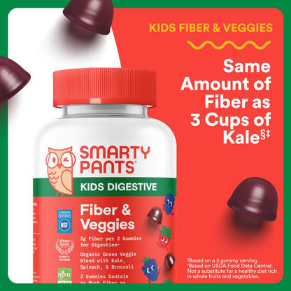 SmartyPants Kids Fiber & Veggies Gummies – Prebiotic Fiber, 60 Count