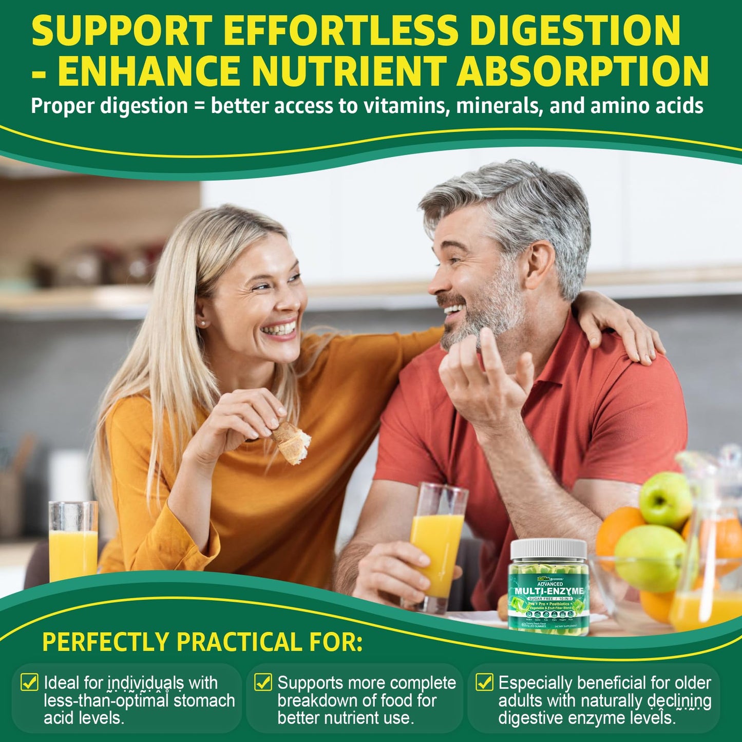 Digestive Enzymes Gummies for Women & Men | 90B CFU Probiotics + Prebiotics & Postbiotics | Fiber Blend | 60 Count