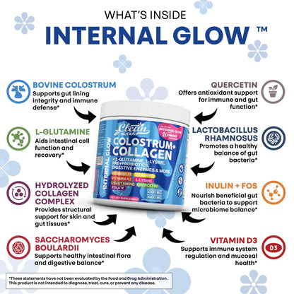 Bovine Colostrum Powder + Collagen Peptides with L-Glutamine – Gut Health Supplement | Clean Nutra