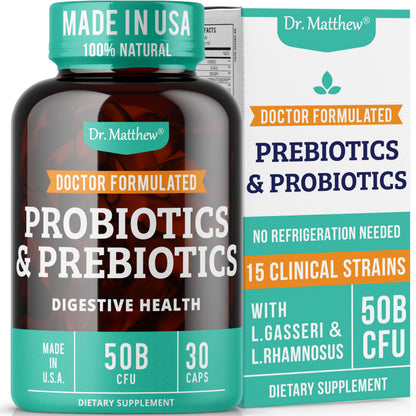 Prebiotics & Probiotics for Digestive Health | 15 Strains, 50B CFU