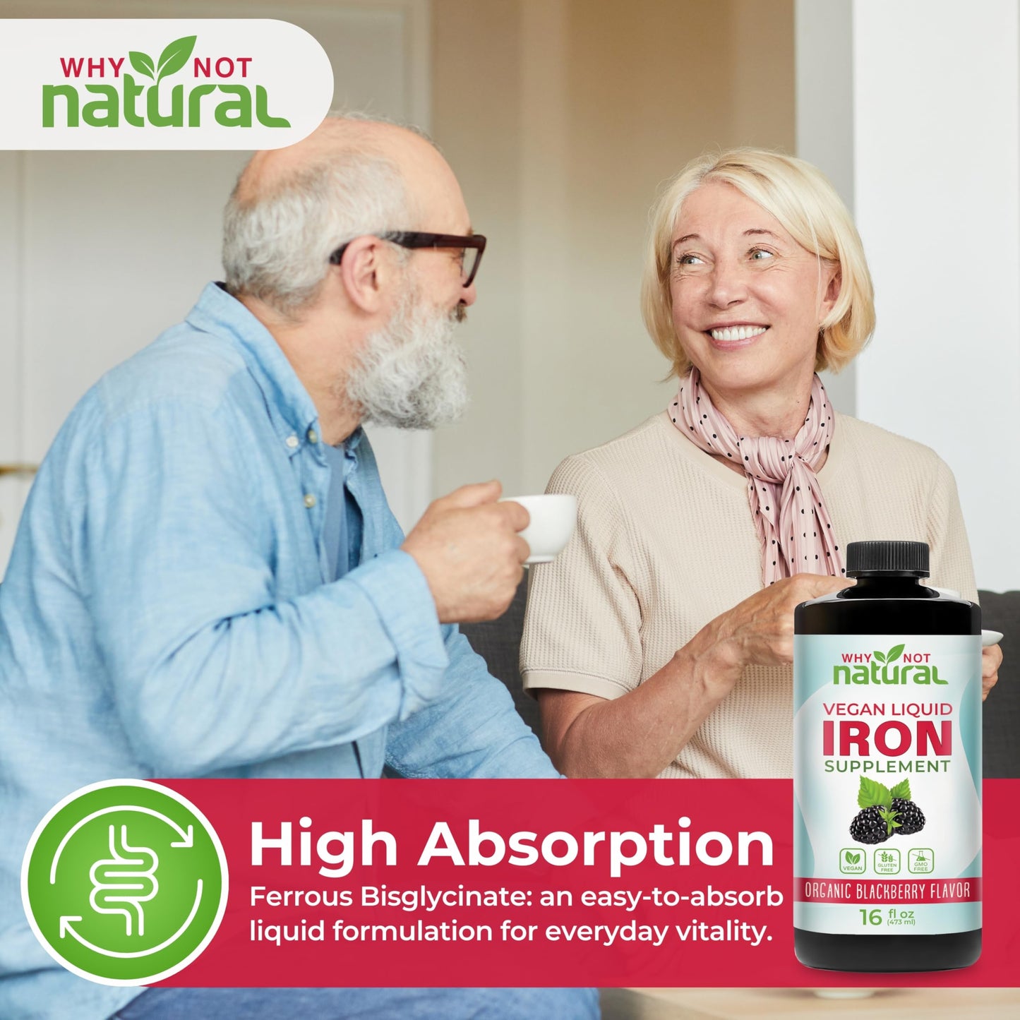 Liquid Iron Supplement – Ferrous Bisglycinate, Vegan, Blackberry 16 oz
