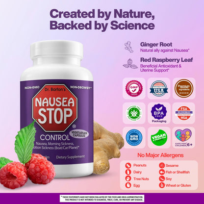 Nausea Stop Ginger Pills - Non-Drowsy Nausea Relief for Adults & Kids
