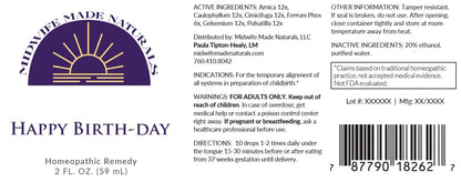 Happy Birth-Day by Midwife Made Naturals – All-Natural Liquid Homeopathic Remedy Drops, Non-GMO, 2 fl oz