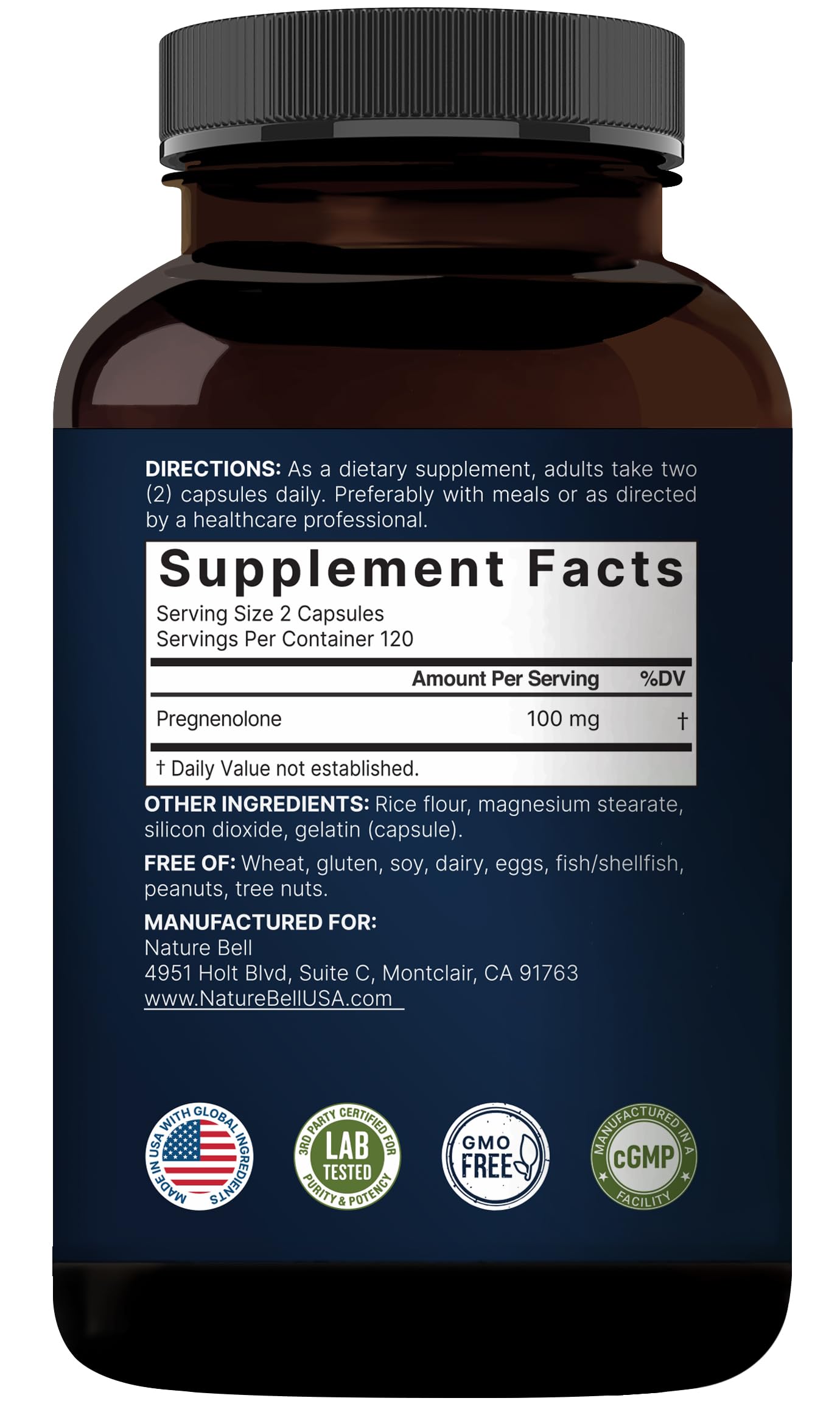 Pregnenolone 100mg – 240 Capsules | 99% Purity, Micronized, Plant-Based