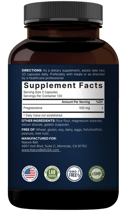 Pregnenolone 100mg – 240 Capsules | 99% Purity, Micronized, Plant-Based