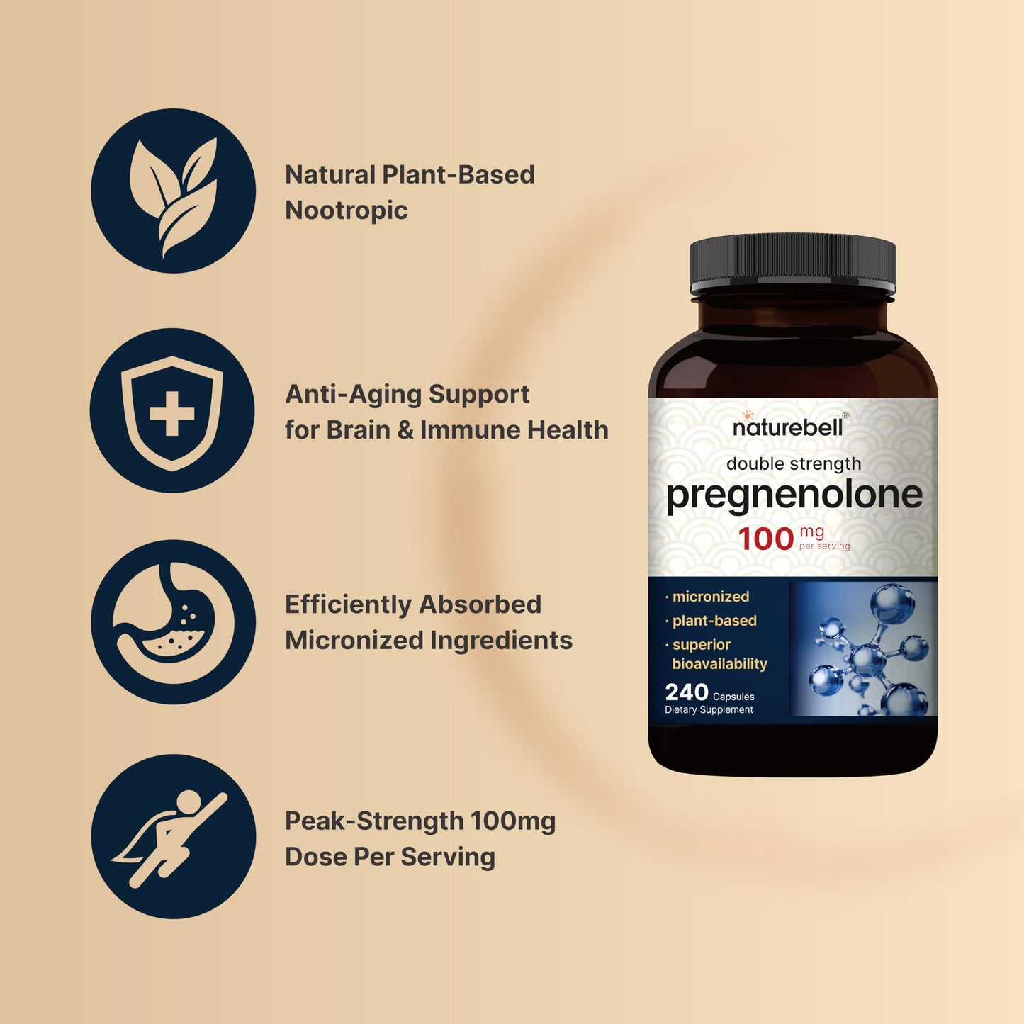 Pregnenolone 100mg – 240 Capsules | 99% Purity, Micronized, Plant-Based