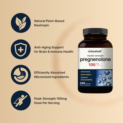 Pregnenolone 100mg – 240 Capsules | 99% Purity, Micronized, Plant-Based
