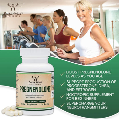 Pregnenolone 100mg per Serving — 120 Capsules (50mg per Capsule) Non-GMO, Third-Party Tested | Double Wood