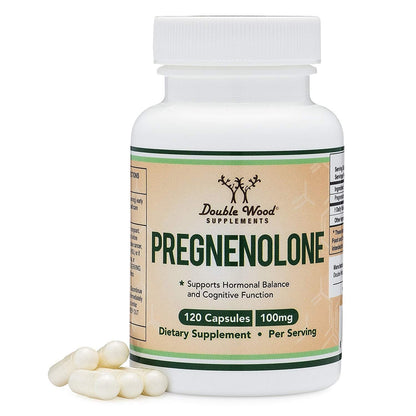 Pregnenolone 100mg per Serving — 120 Capsules (50mg per Capsule) Non-GMO, Third-Party Tested | Double Wood