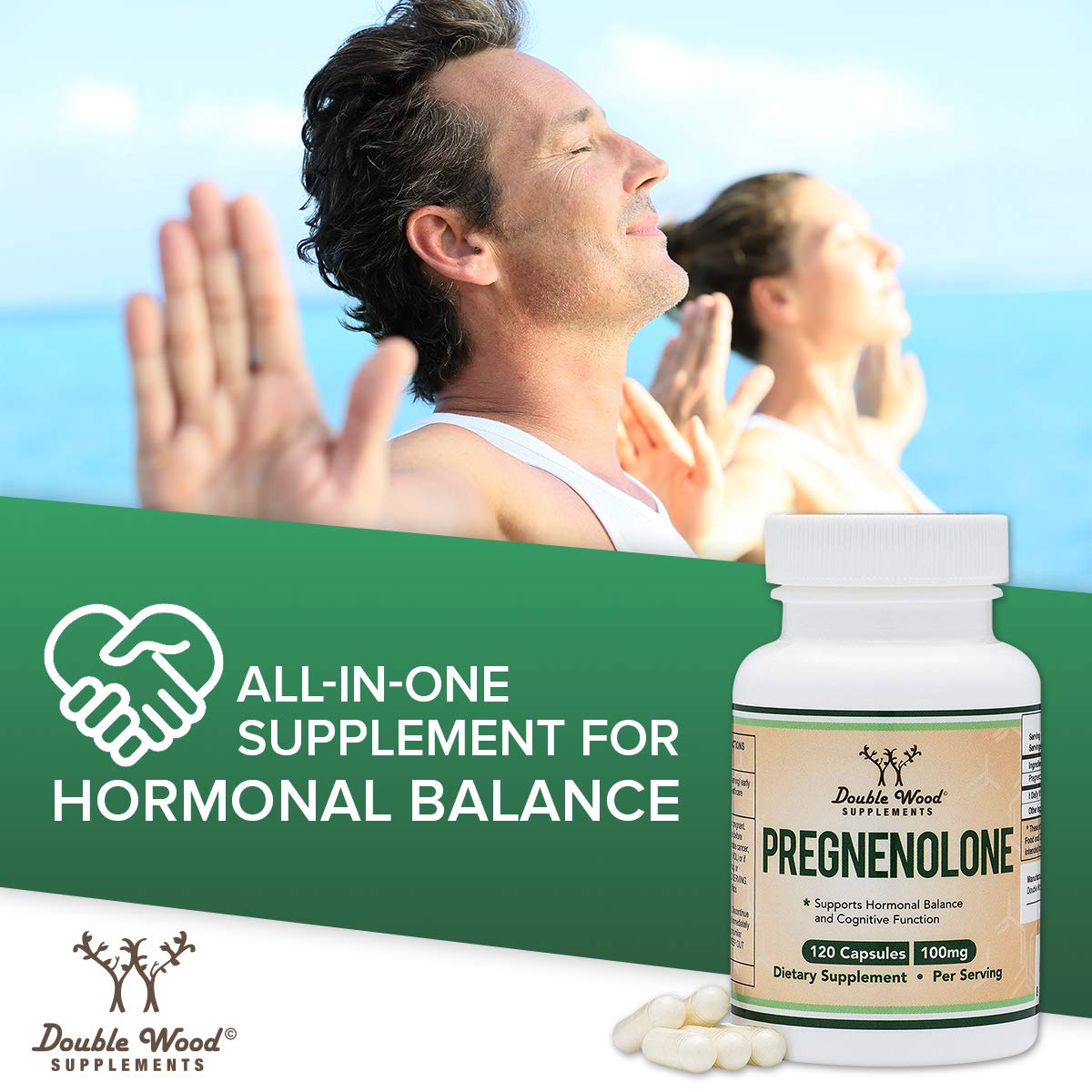 Pregnenolone 100mg per Serving — 120 Capsules (50mg per Capsule) Non-GMO, Third-Party Tested | Double Wood