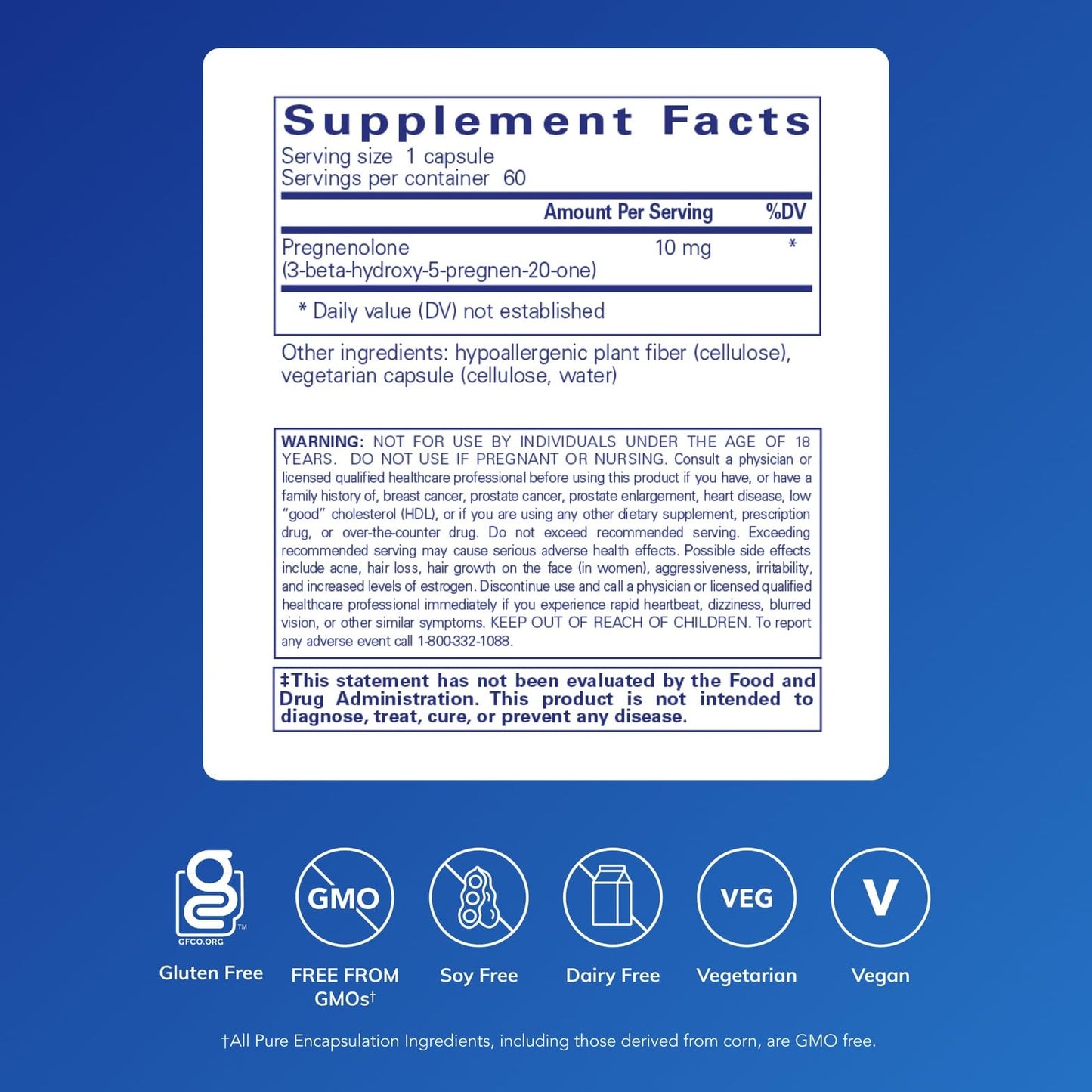 Pure Encapsulations Pregnenolone 10 mg - Memory & Hormone Support - Gluten Free & Non-GMO - 60 Capsules