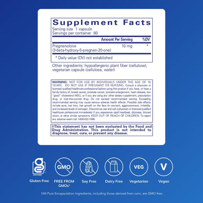 Pure Encapsulations Pregnenolone 10 mg - Memory & Hormone Support - Gluten Free & Non-GMO - 60 Capsules