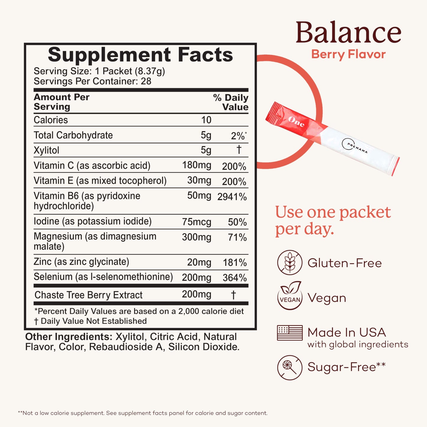 Premama Hormone Balance Berry Powder – Gluten-Free Multivitamin for Women, 28 Packets