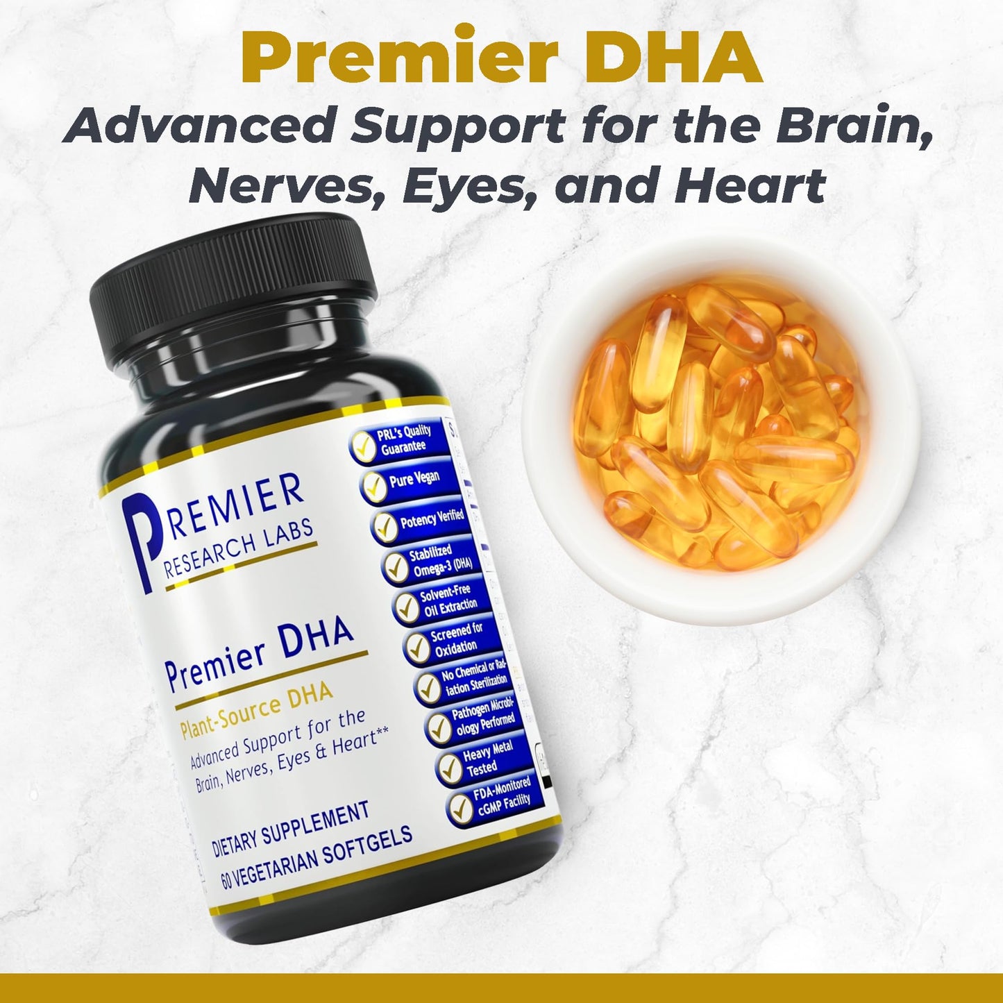 Premier DHA - Vegan Algae DHA for Brain, Eye & Heart Health