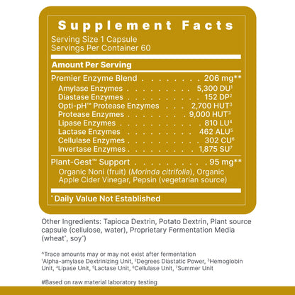 Premier Research Labs Active Digestive Enzymes – Full-Spectrum Digestive Support | 60 Plant-Sourced Capsules