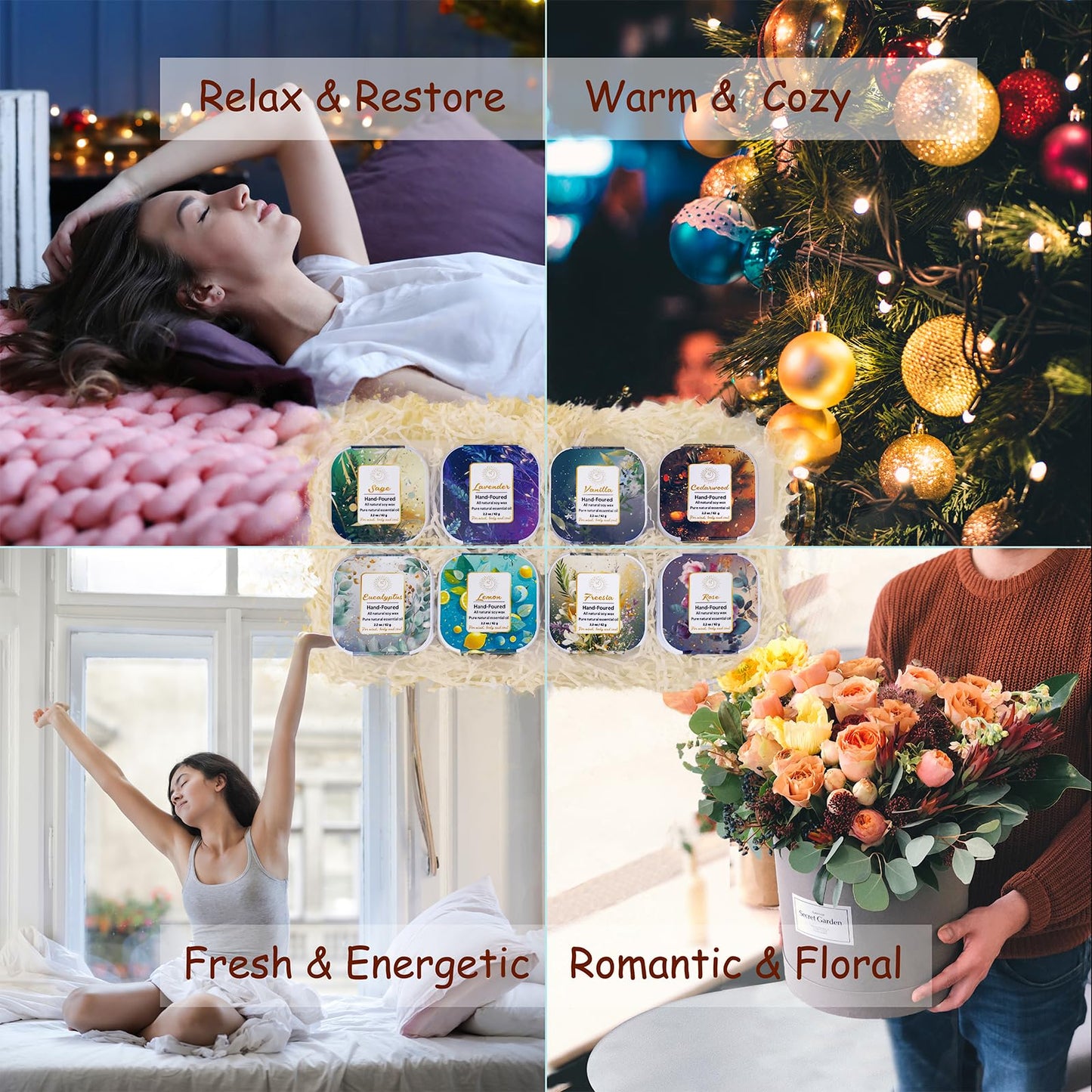 Premium 8-Pack Organic Aromatherapy Candles – Hand-Poured Soy Wax