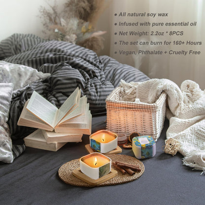 Premium 8-Pack Organic Aromatherapy Candles – Hand-Poured Soy Wax