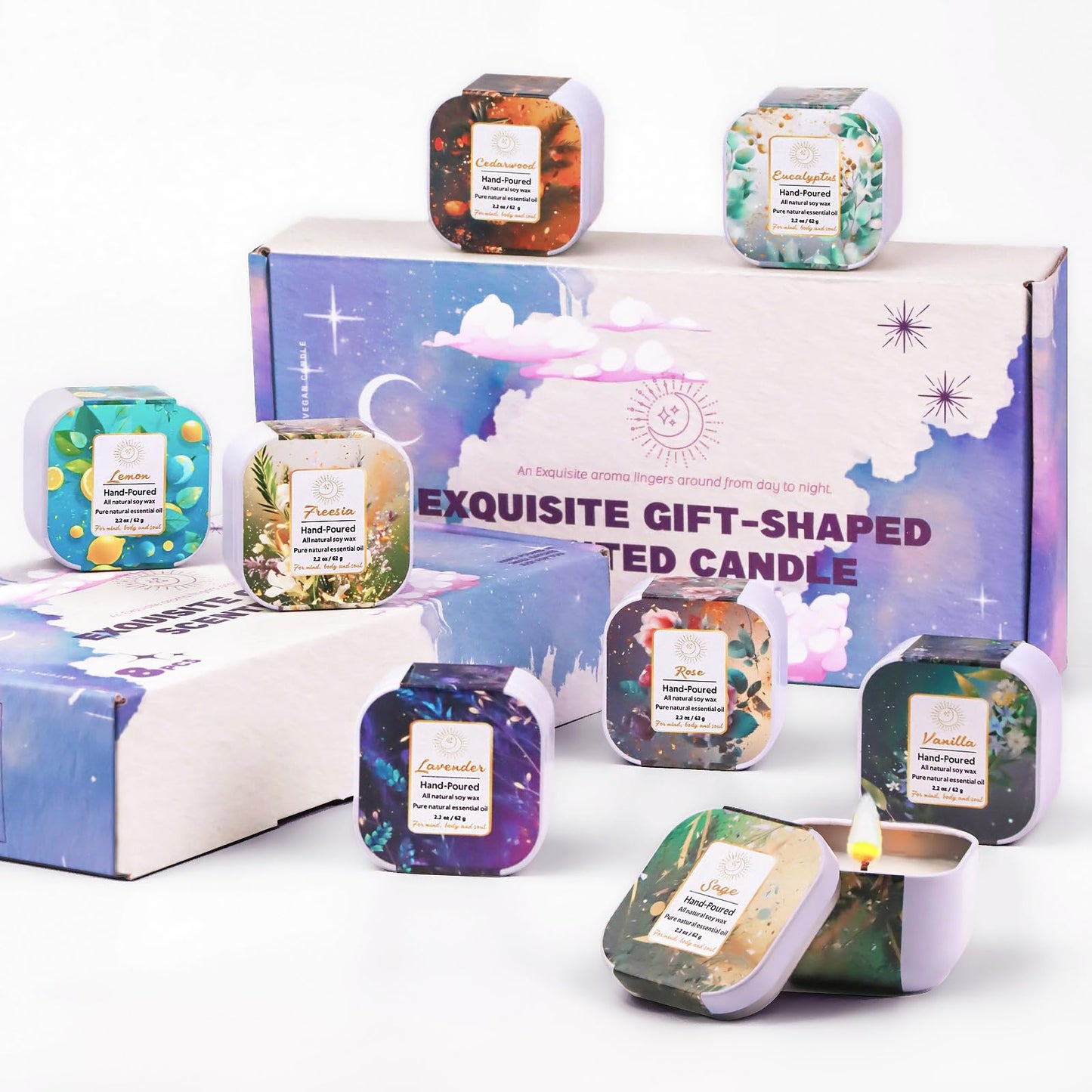 Premium 8-Pack Organic Aromatherapy Candles – Hand-Poured Soy Wax