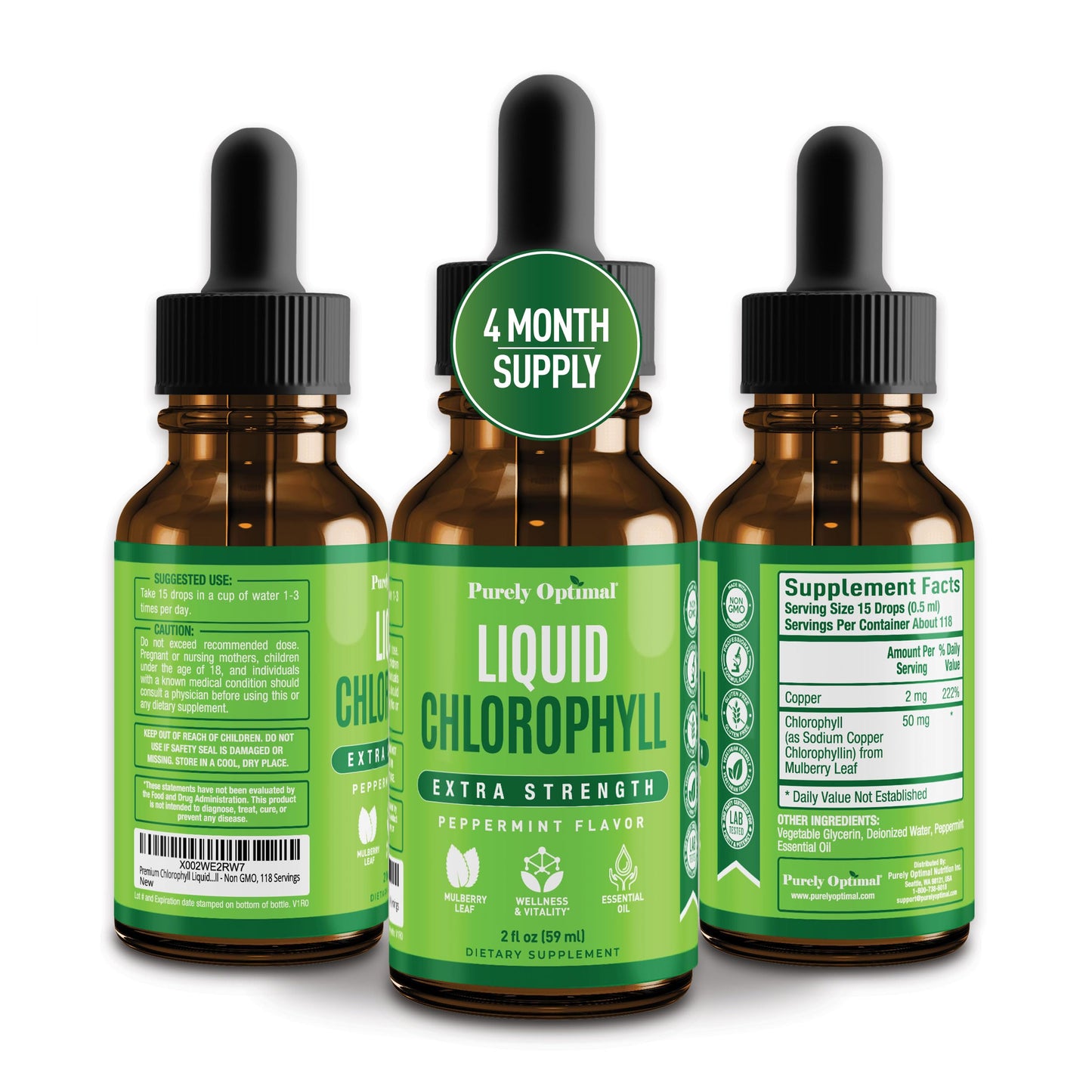 Premium Chlorophyll Liquid Drops - 118 Servings, 100% Natural & Gluten Free | Non-GMO, USA Made