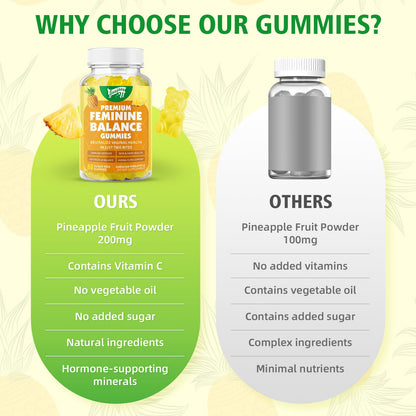 Premium Feminine Balance Gummies for Immune Health & pH Support – Pineapple, Vegan