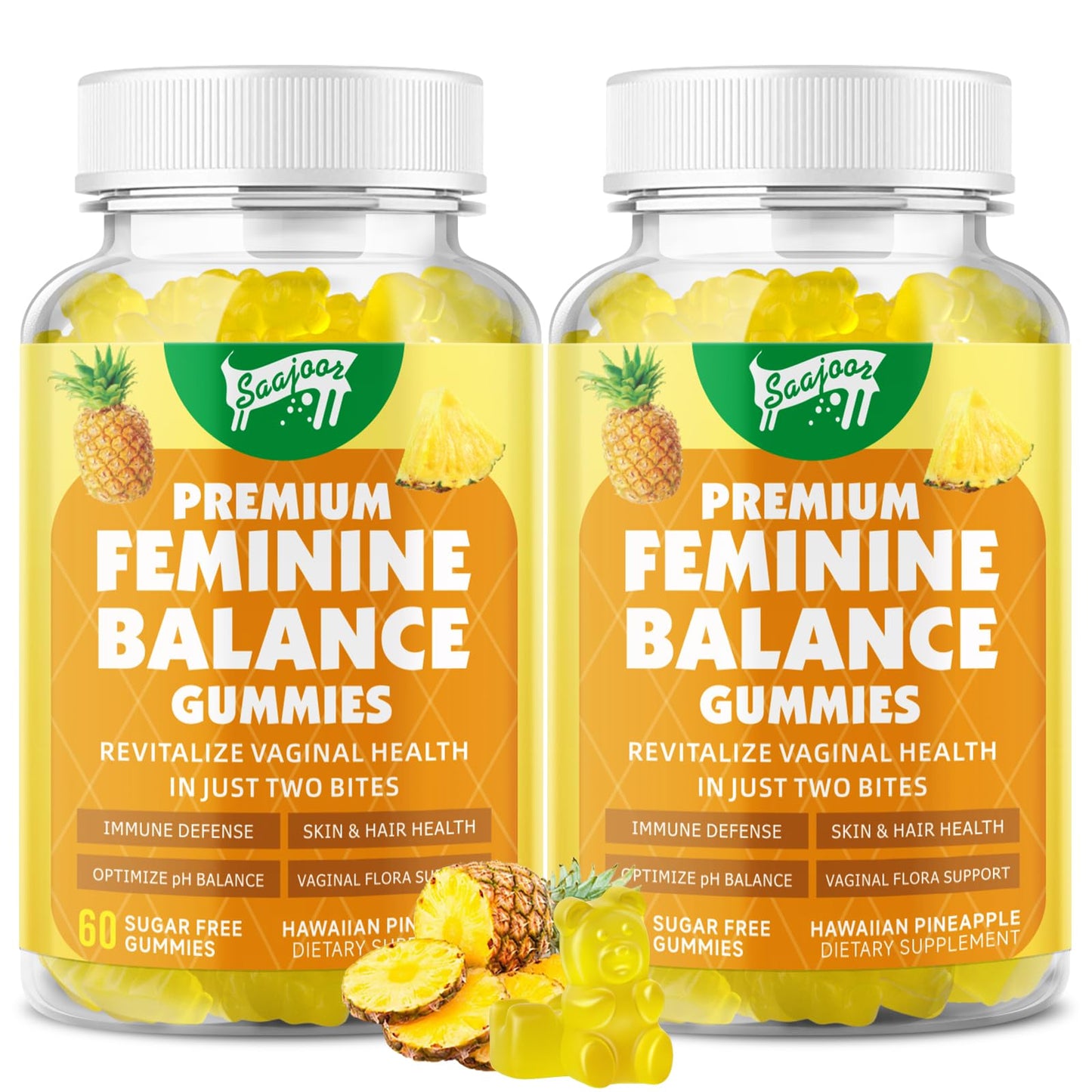 Premium Feminine Balance Gummies for Women's Immune Health – Pineapple Flavor, 120 Count | Vegan & Gluten-Free