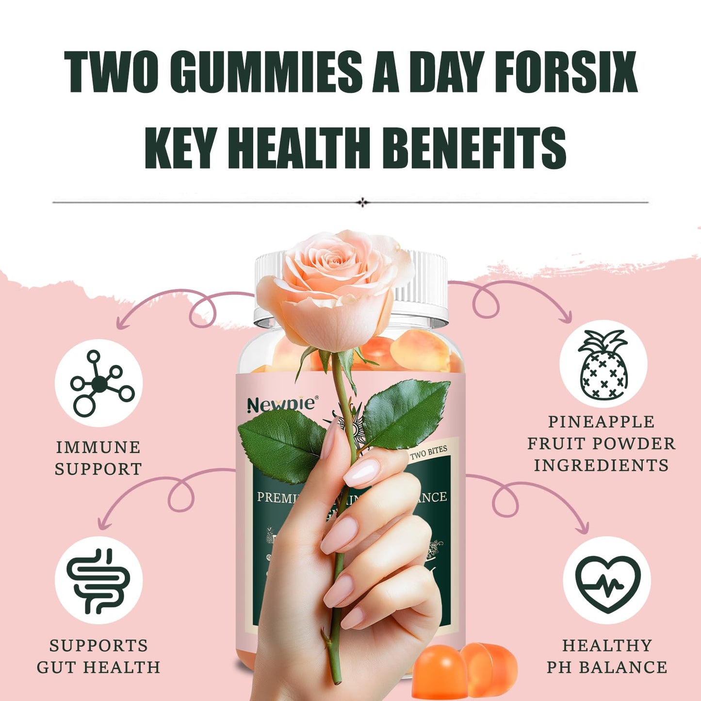 Premium Feminine Balance Gummies for Women – Pineapple, Vegan, Gluten-Free, Halal | 60 Gummies