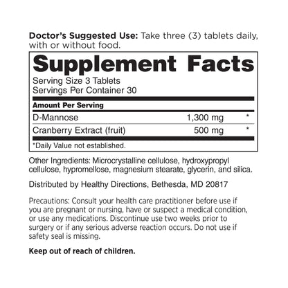 DOCTORS' PREFERRED D-Mannose 1300 MG with Cranberry 500 MG Supplement - Premium Formula (90 Vegan Tablets)