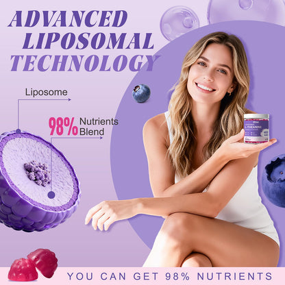 Liposomal L-Theanine Gummies with GABA - 400mg, Blueberry, 60 Count | Stress Relief & Focus