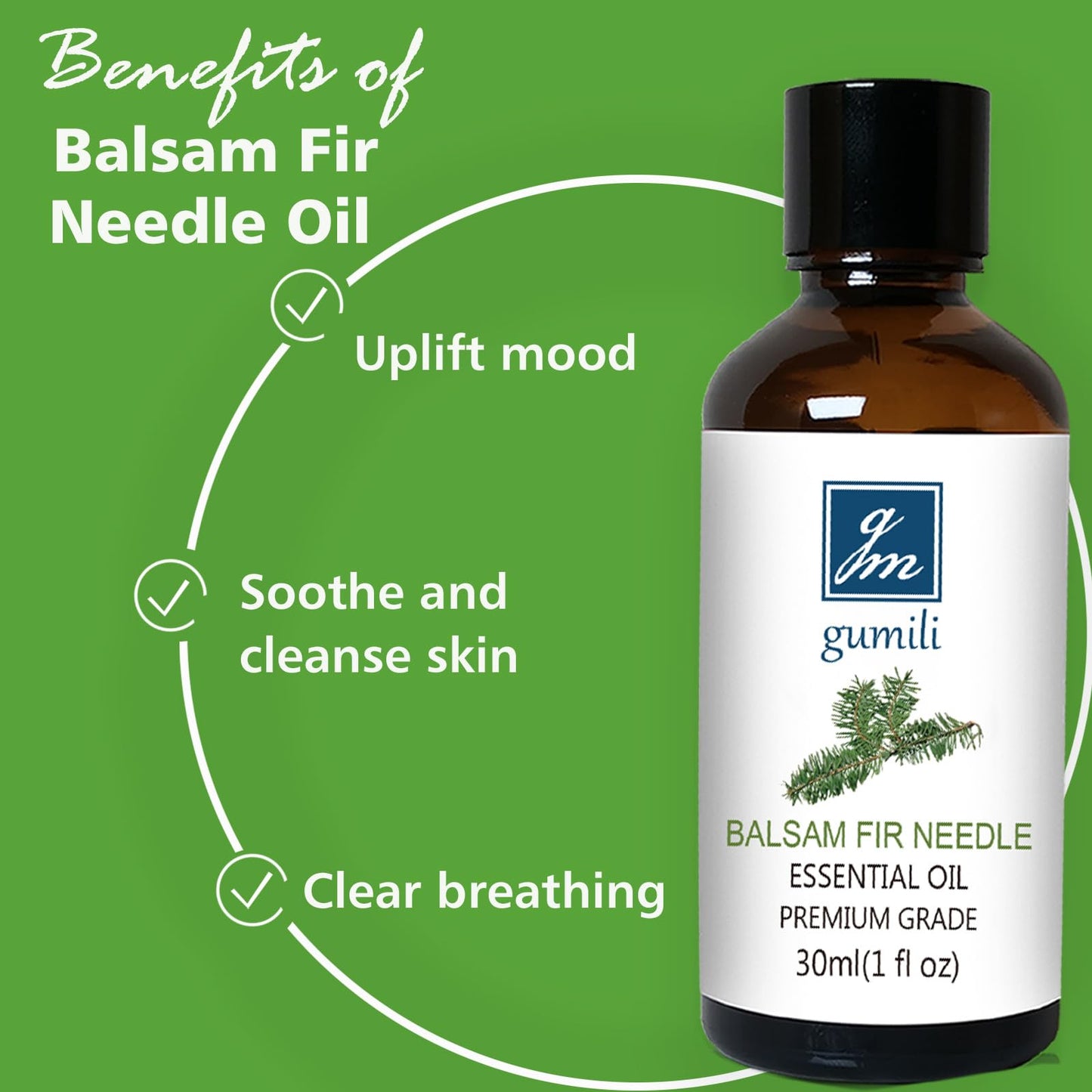 GM Gumili Balsam Fir Needle Essential Oil – 30ml/1fl oz – Pure, Undiluted, Canada-sourced