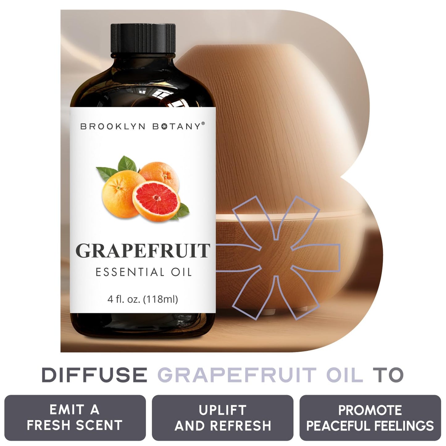 Brooklyn Botany Grapefruit Essential Oil - 4 Fl Oz | 100% Pure & Natural Premium Grade with Dropper