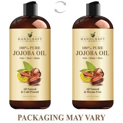 Handcraft Blends Jojoba Oil - Cold-Pressed 16 Oz - 100% Pure & Natural Premium Carrier Oil for Skin & Hair