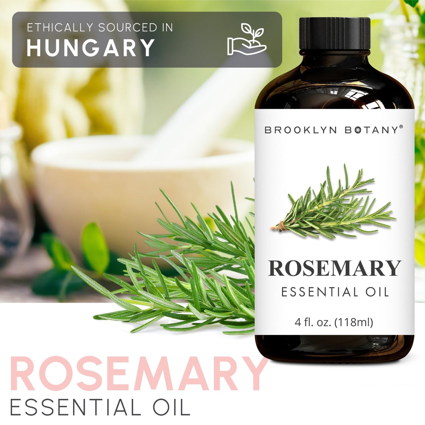 Brooklyn Botany Rosemary Essential Oil - 4 fl oz - 100% Pure & Natural - Premium Grade with Dropper