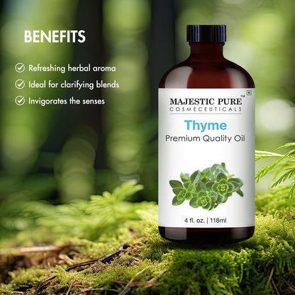 Majestic Pure Thyme Essential Oil – 4 Fl Oz, 100% Pure & Natural, Glass Dropper