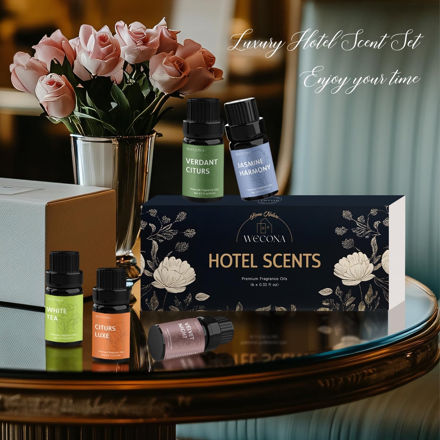 Premium Hotel Diffuser Oils Set – 6x10ml (White Tea, Velvet Night)