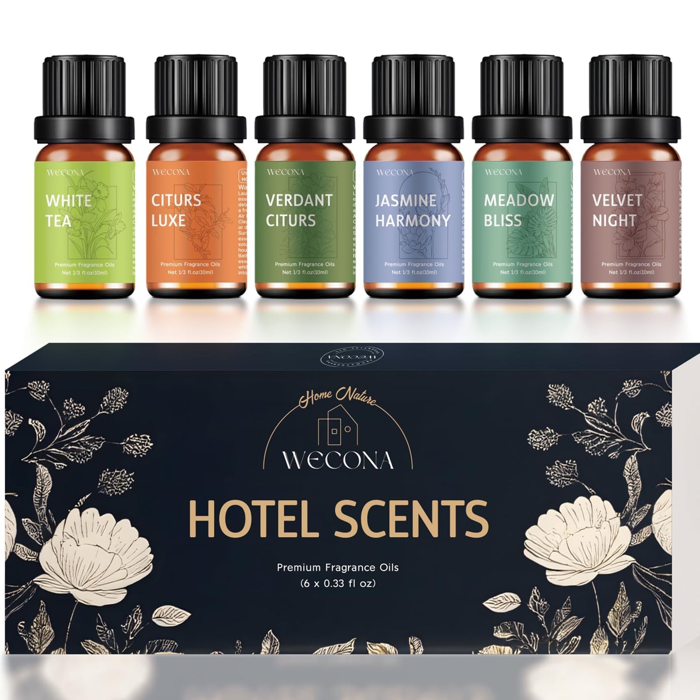 Premium Hotel Diffuser Oils Set – 6x10ml (White Tea, Velvet Night)
