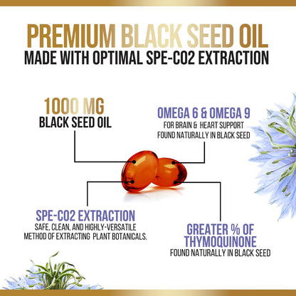 Black Seed Oil Softgels 1000mg | Nigella Sativa (Black Cumin) | Made in USA