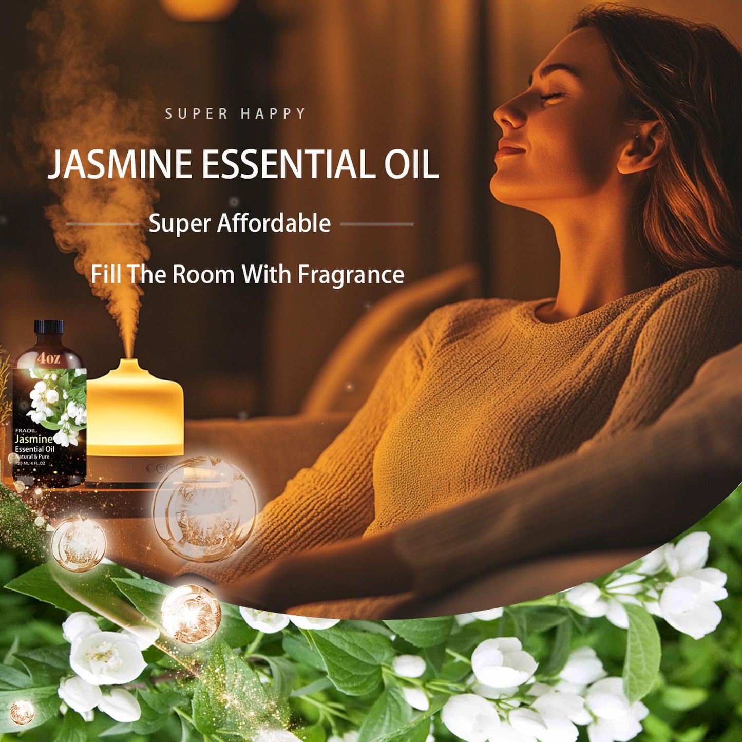 Jasmine Essential Oil 4 oz (120 ml) for Diffuser, Aromatherapy & DIY | FRAOIL