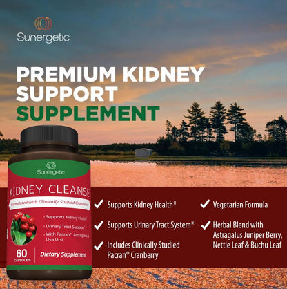 Premium Kidney Cleanse Supplement with Cranberry – Kidney & Urinary Support (60 Vegetarian Capsules)