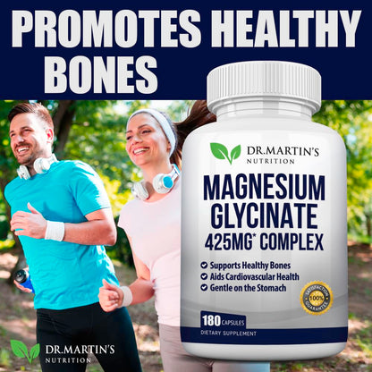 Premium Magnesium Glycinate 425mg | 180 Vegan Capsules – Sleep, Stress & Heart Support