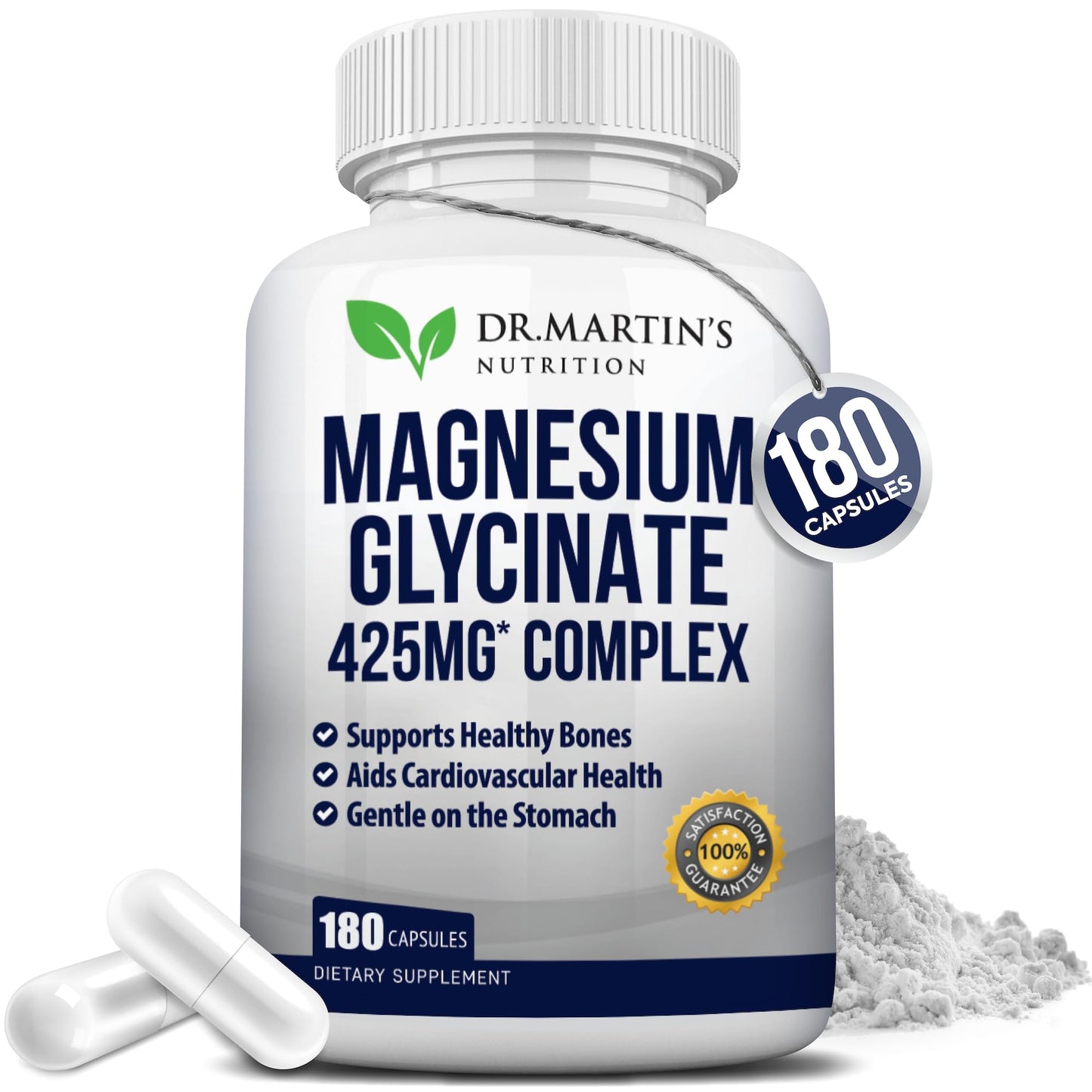 Premium Magnesium Glycinate 425mg | 180 Vegan Capsules – Sleep, Stress & Heart Support